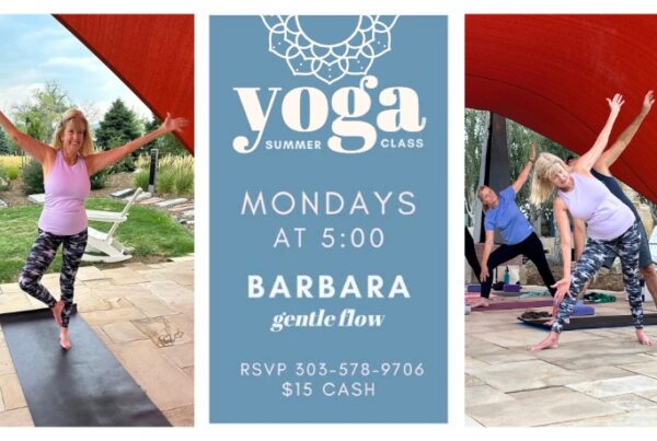 Summer outdoor yoga at Seven Stones with Barbara