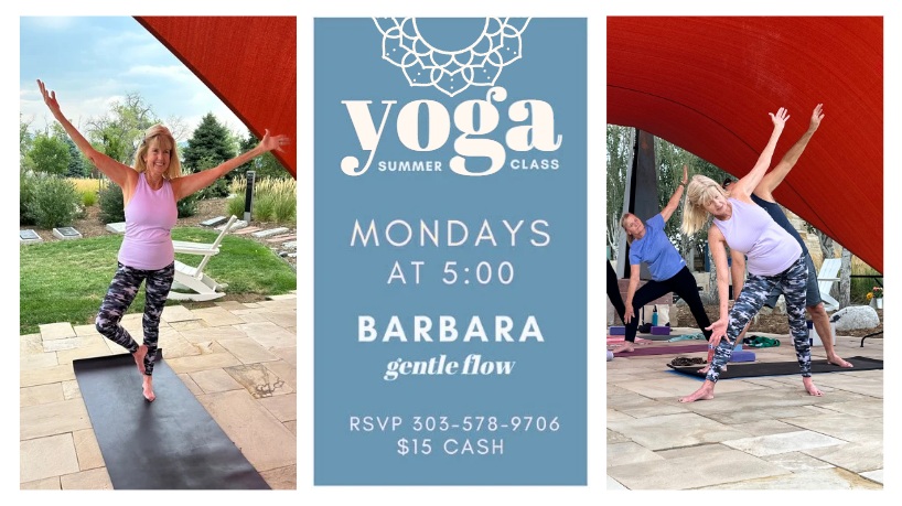 Summer outdoor yoga at Seven Stones with Barbara